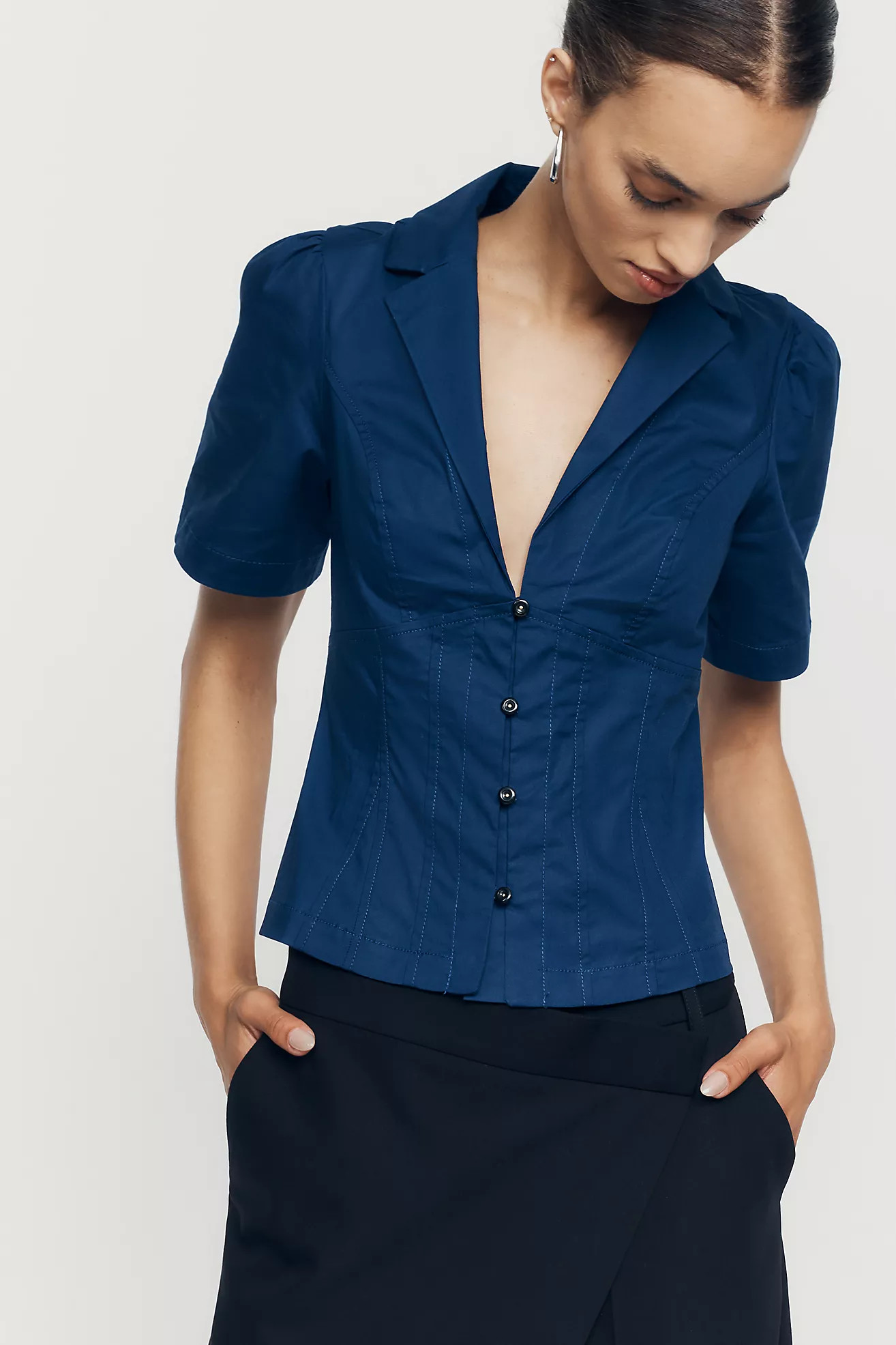 Maeve Short-Sleeve Blazer Top | Anthropologie (US)