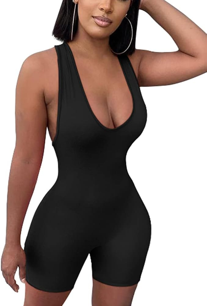 XXTAXN Women's Sexy Deep V Neck Sleeveless Criss Cross Backless Jumpsuit Rompers | Amazon (US)