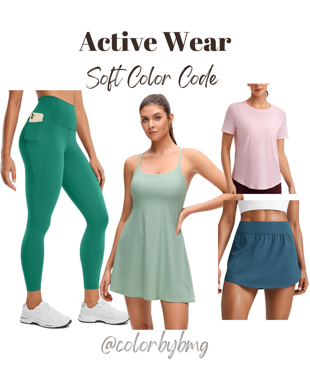 Active Wear for Soft Color Codes

Colors:
Leggings: Cascadia Green
Dress: Green Palm Court (2)
Skort: Petrol Blue
Tee: Strawberry Pink


Soft Summer, Soft Autumn