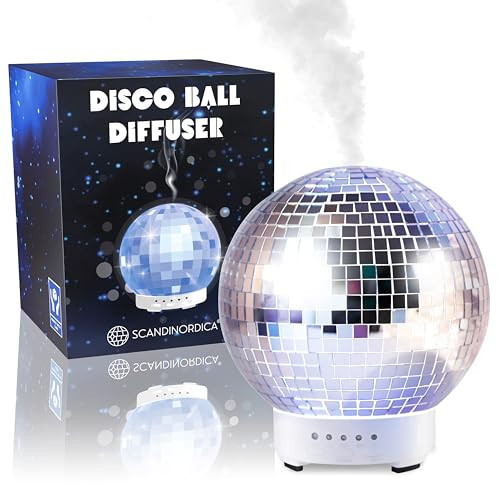 SCANDINORDICA Disco Ball Diffuser - Original Rotating Disco Essential Oil Diffuser with Whisper Quiet Operation, 14 Color Night Light & 4Time Settings | Cute Eclectic Home Decor for Medium Room Silver | Amazon (US)