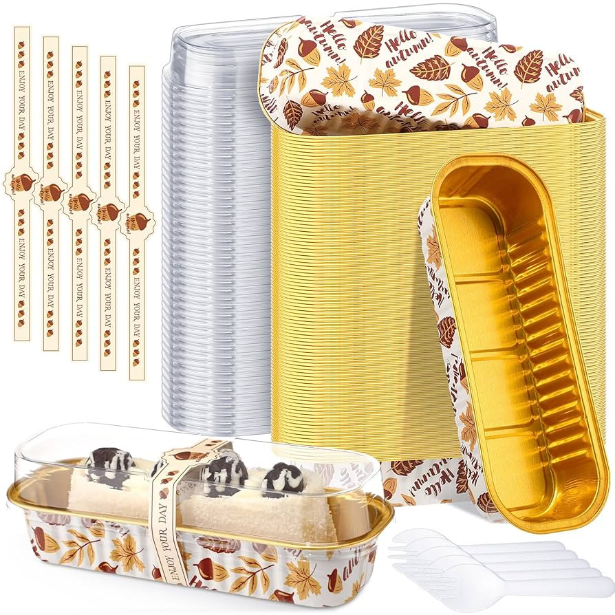 Tioncy 50 Pcs Autumn Themed Mini Pink Loaf Pans with Lids Spoons Sticker Acorn 6.8oz Disposable R... | Amazon (US)