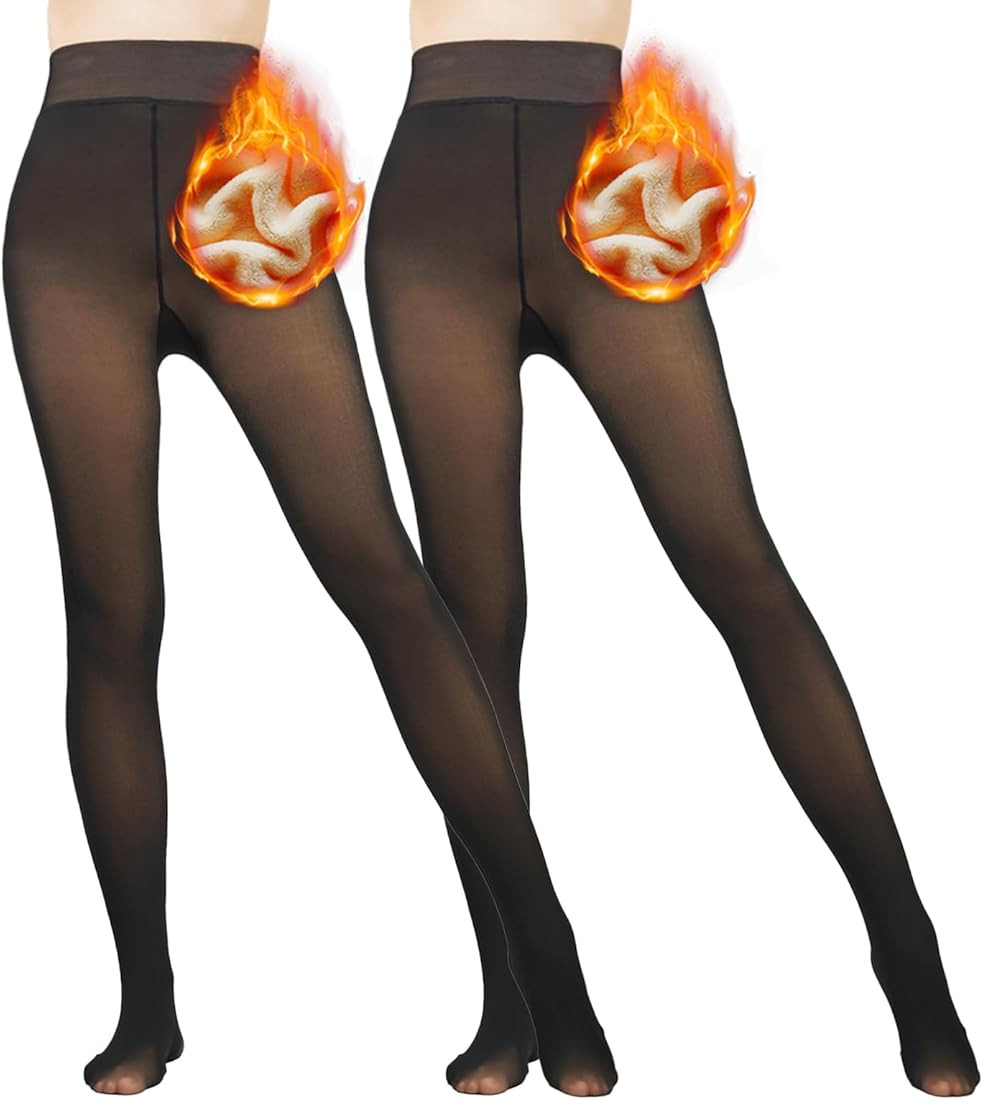 Amazon.com: Caprilite 2 Pairs Women Fleece Lined Tights-Fake Translucent Leggings High Waist Pant... | Amazon (US)