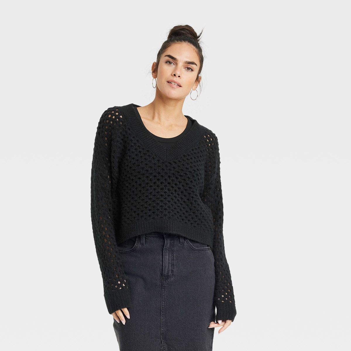 Women's V-Neck Open Work Pullover Sweater - Universal Thread™ | Target