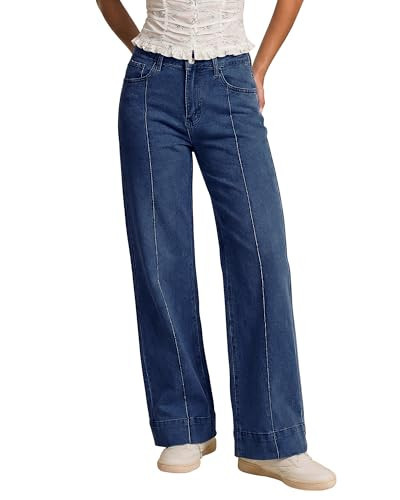 luvamia Women Straight Leg Jeans Blue Jeans for Women Wide Leg Pants for High Rise Wide Dark Denim Ladies Size 12 Size Large 12 14 | Amazon (US)