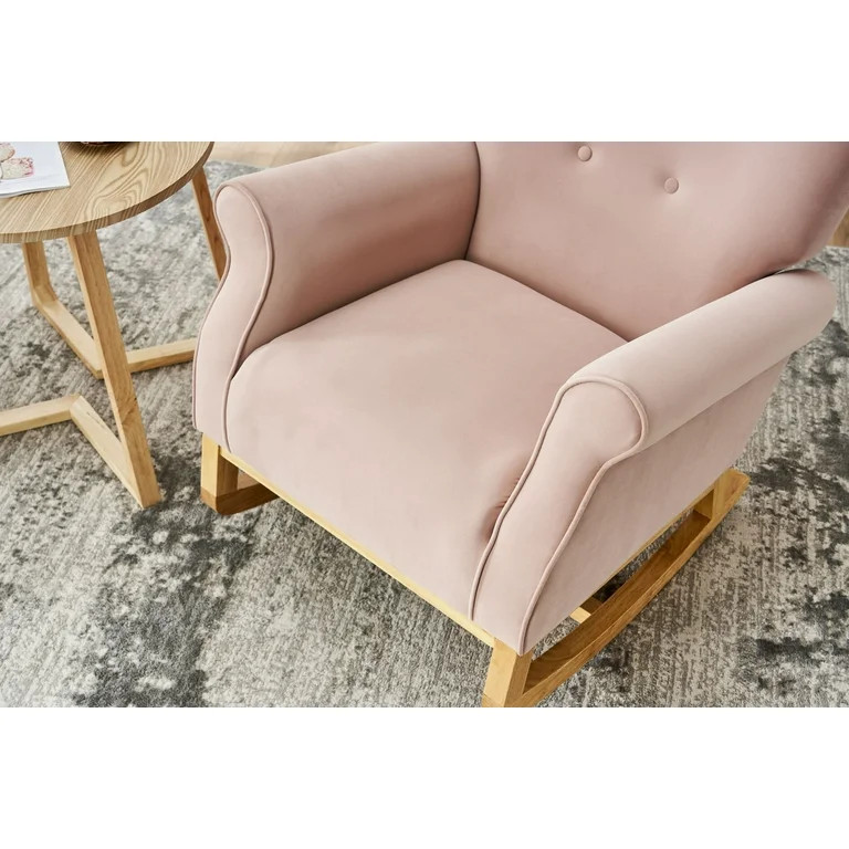 Rocking Chair Nursery, Upholstered Velvet Glider Chair with High Backrest, Solid Wood Frame Accen... | Walmart (US)