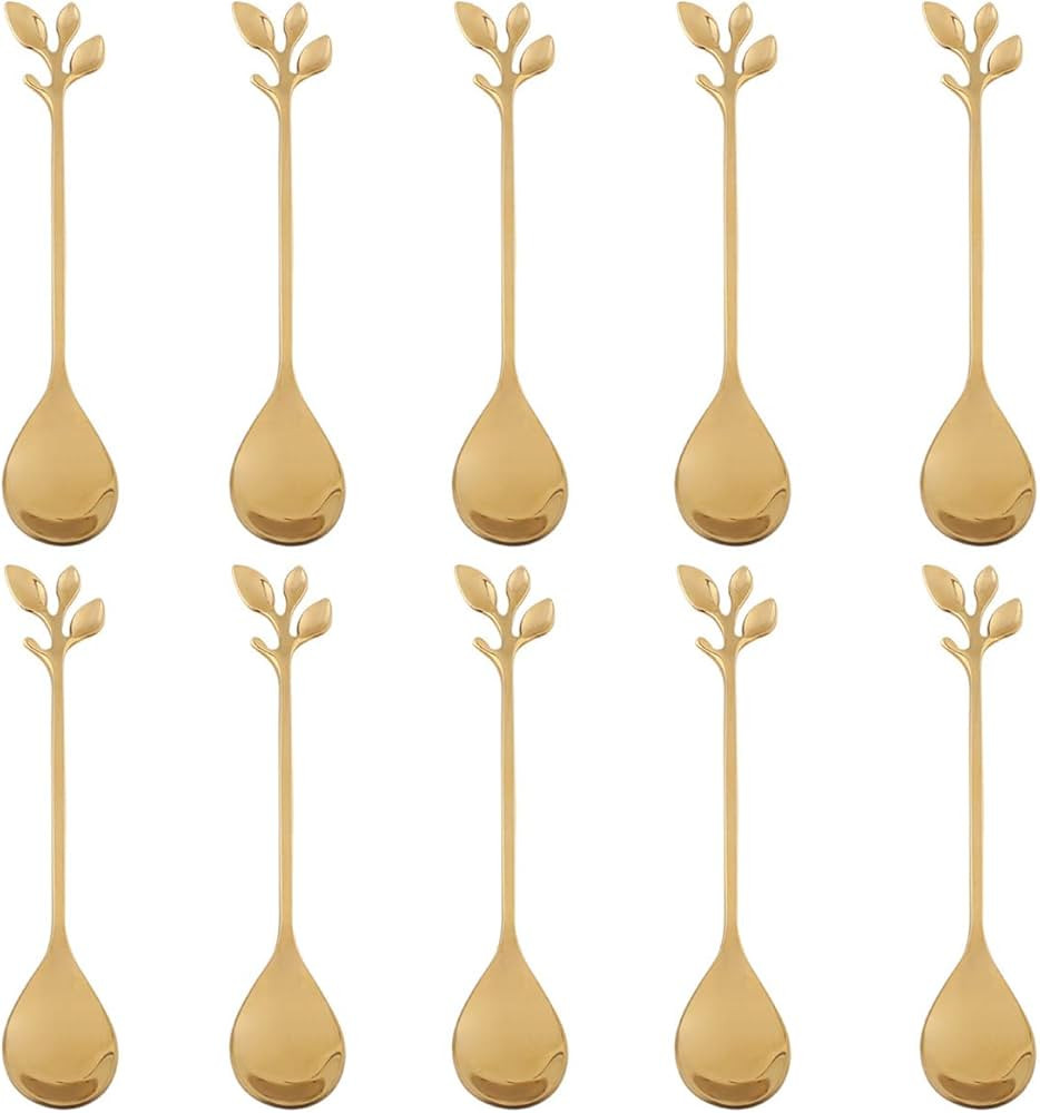 Stainless Steel Gold Leaf Coffee Spoon-AnSaw 10 Pcs Creative Tableware Dessert Spoons, Stirring, ... | Amazon (US)