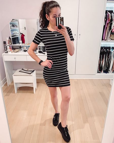Love this casual striped t shirt dress for spring or summer. Throw on and go. True to size. 

#LTKfindsunder50 #LTKtravel #LTKSeasonal