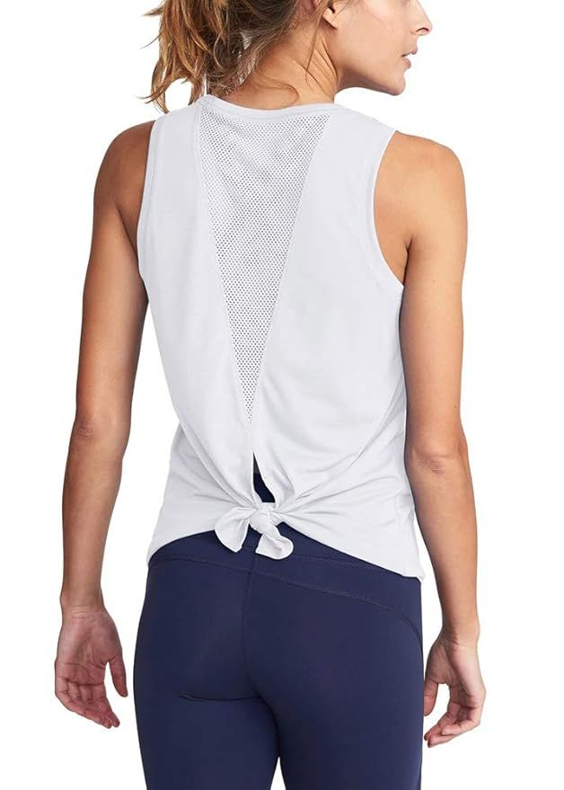 Mippo Women's Cute Mesh Yoga Workout Tank Tops Activewear Sexy Open Back Sports Shirts | Amazon (US)