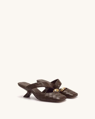Noemi Woven Hardware Closed-Toe Mules - Dark Brown | JW PEI US