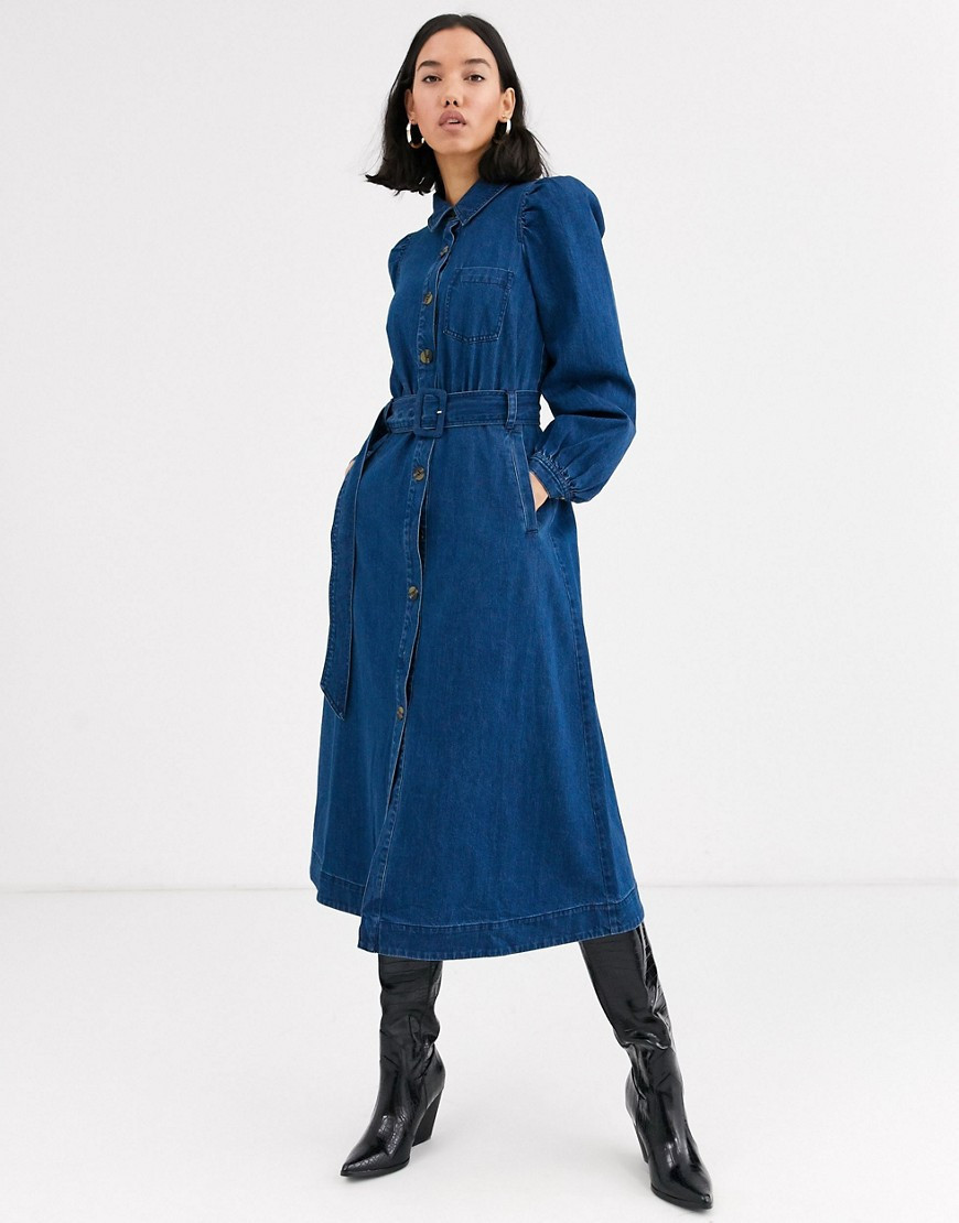 Whistles denim midi shirt dress-Blue | ASOS (Global)