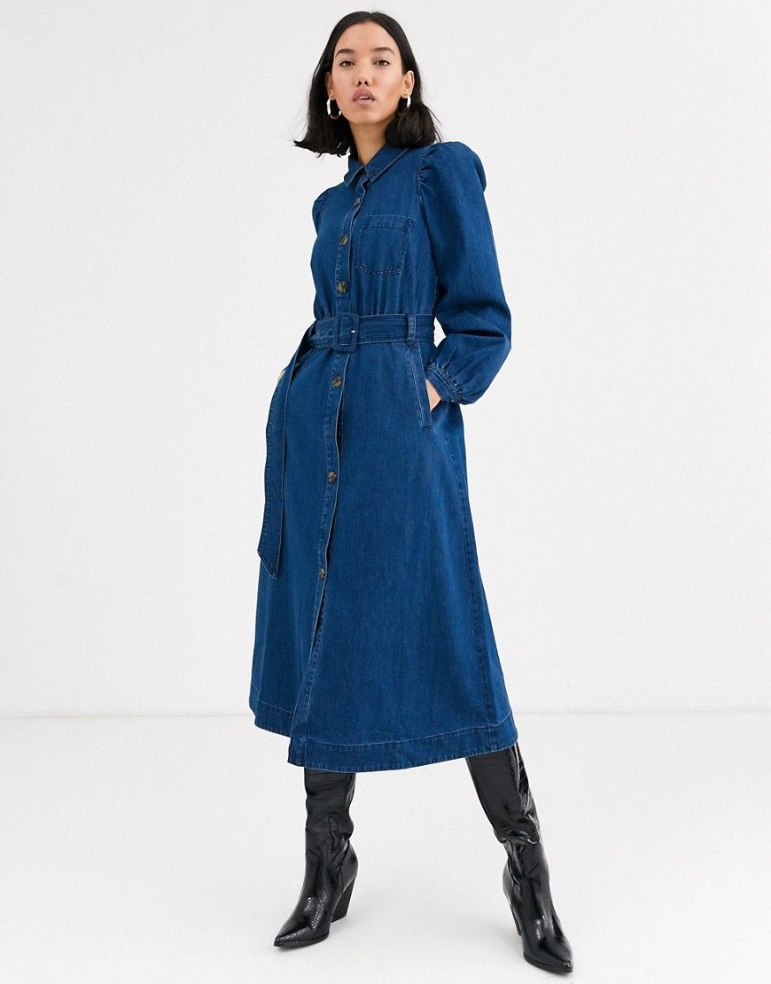 Whistles denim midi shirt dress-Blue | ASOS (Global)