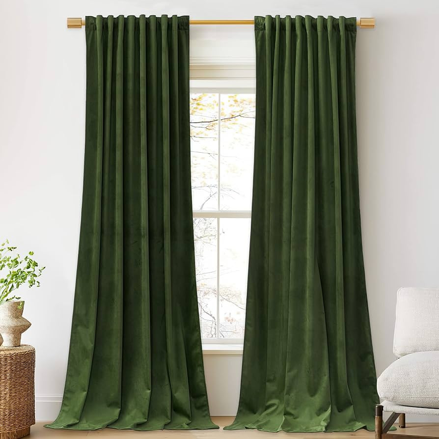 StangH Moss Velvet Curtains 96 inches for Living Room, Luxury Holiday Decor Green Light Blocking ... | Amazon (US)