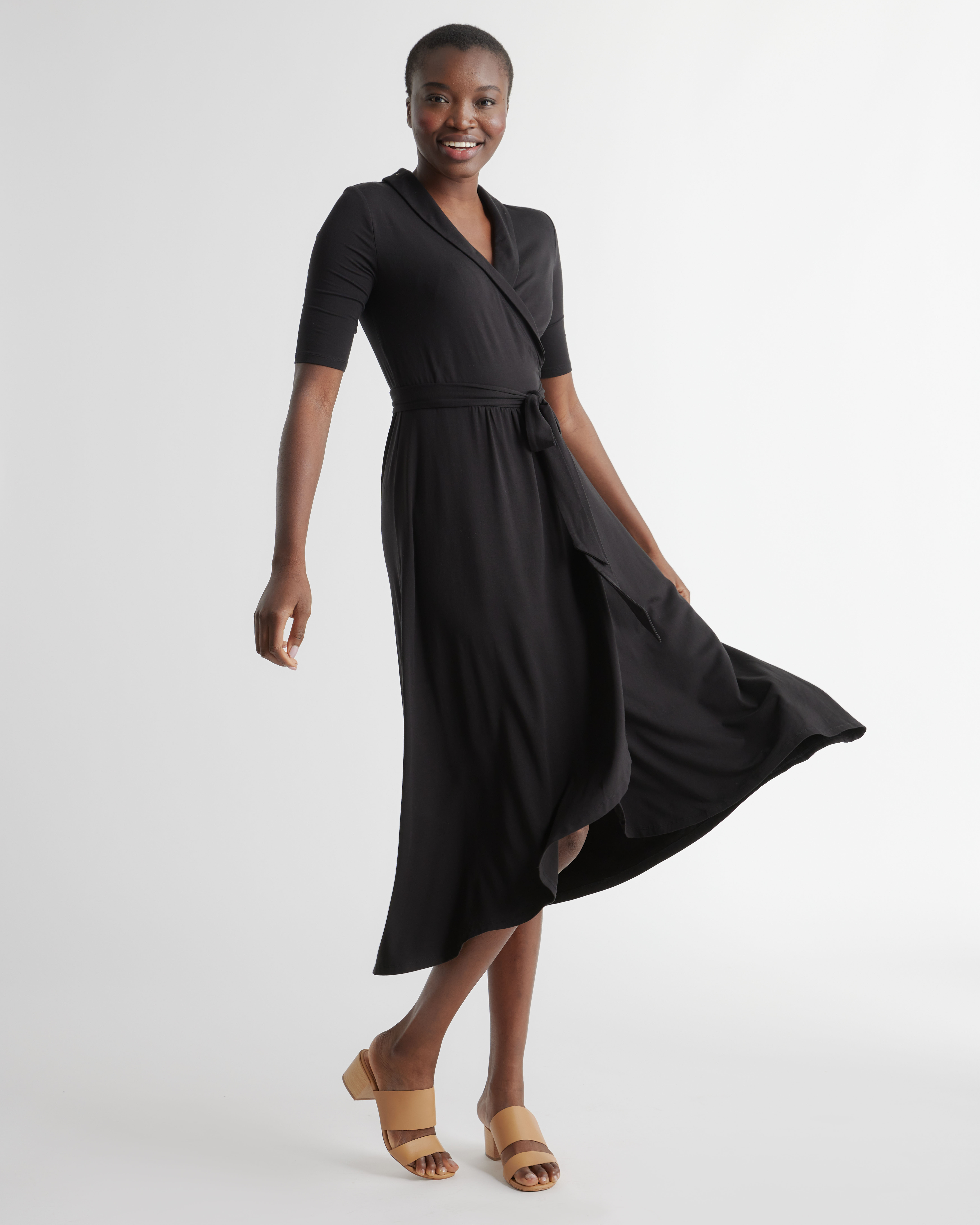Quince | Women's Tencel Jersey Midi Wrap Dress in Sage, Size Small | Quince