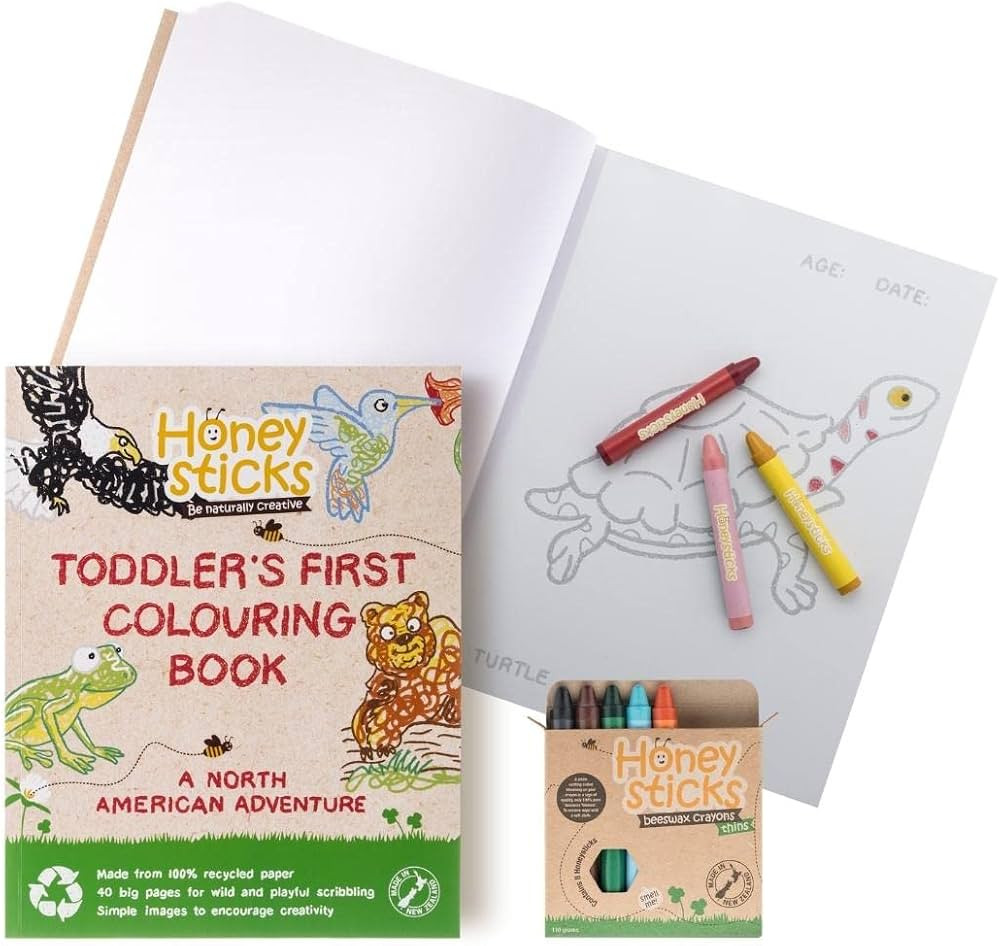 Honeysticks 100% Pure Beeswax Crayons and Coloring Book Gift Pack - Non Toxic Crayons (8 Pack) De... | Amazon (US)
