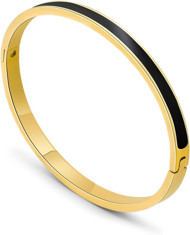 Women's 18K Gold Plated Stainless Steel Friendship Cuff Bracelet | Dainty Minimalist Cubic Zircon... | Amazon (US)