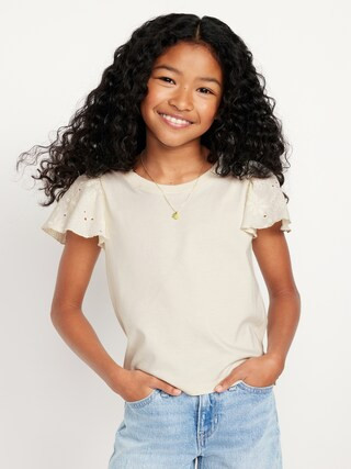 Flutter-Sleeve Embroidered Eyelet Top for Girls | Old Navy (US)