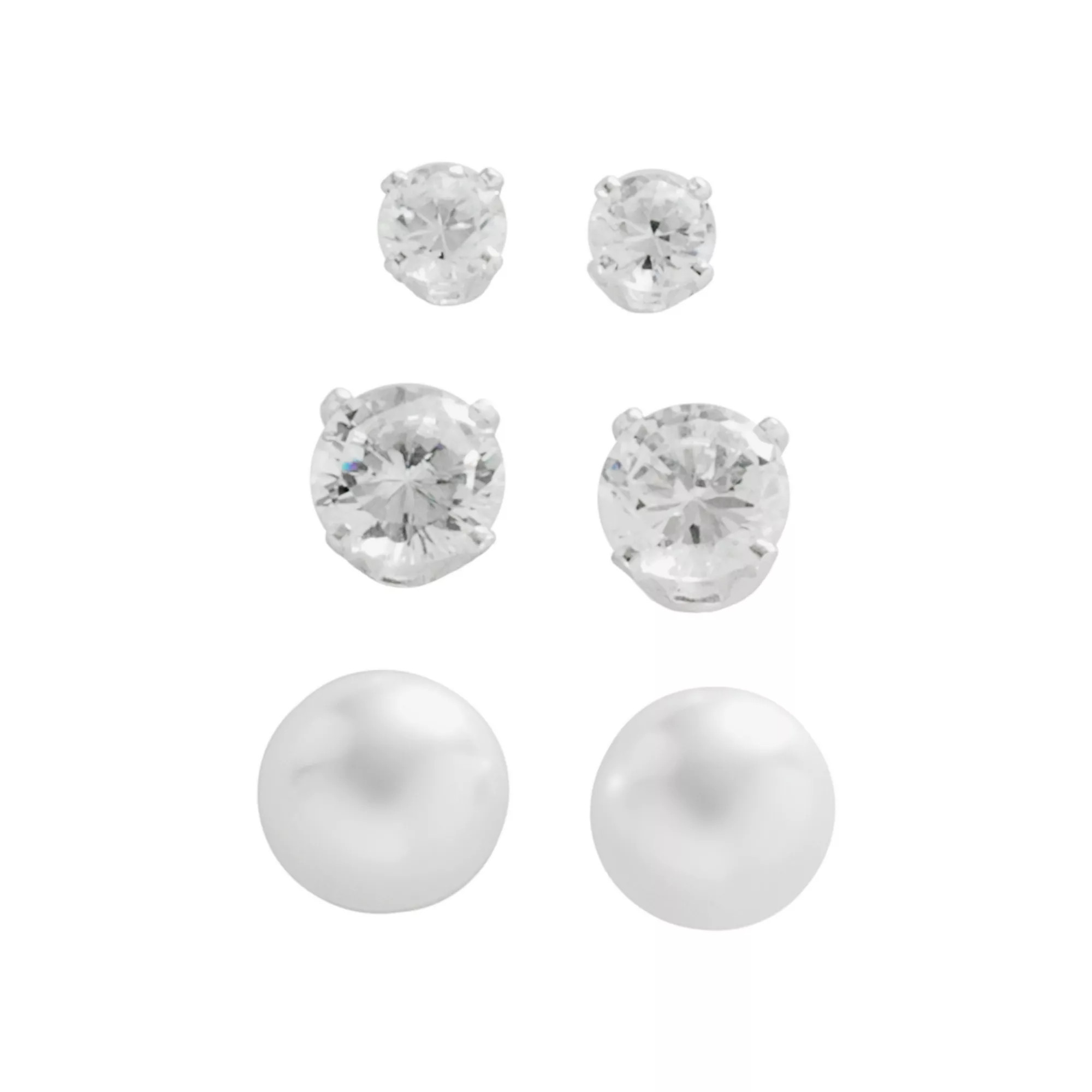 Napier® Silver-Tone Simulated Pearl & Simulated Crystal Stud Earring Set | Kohl's