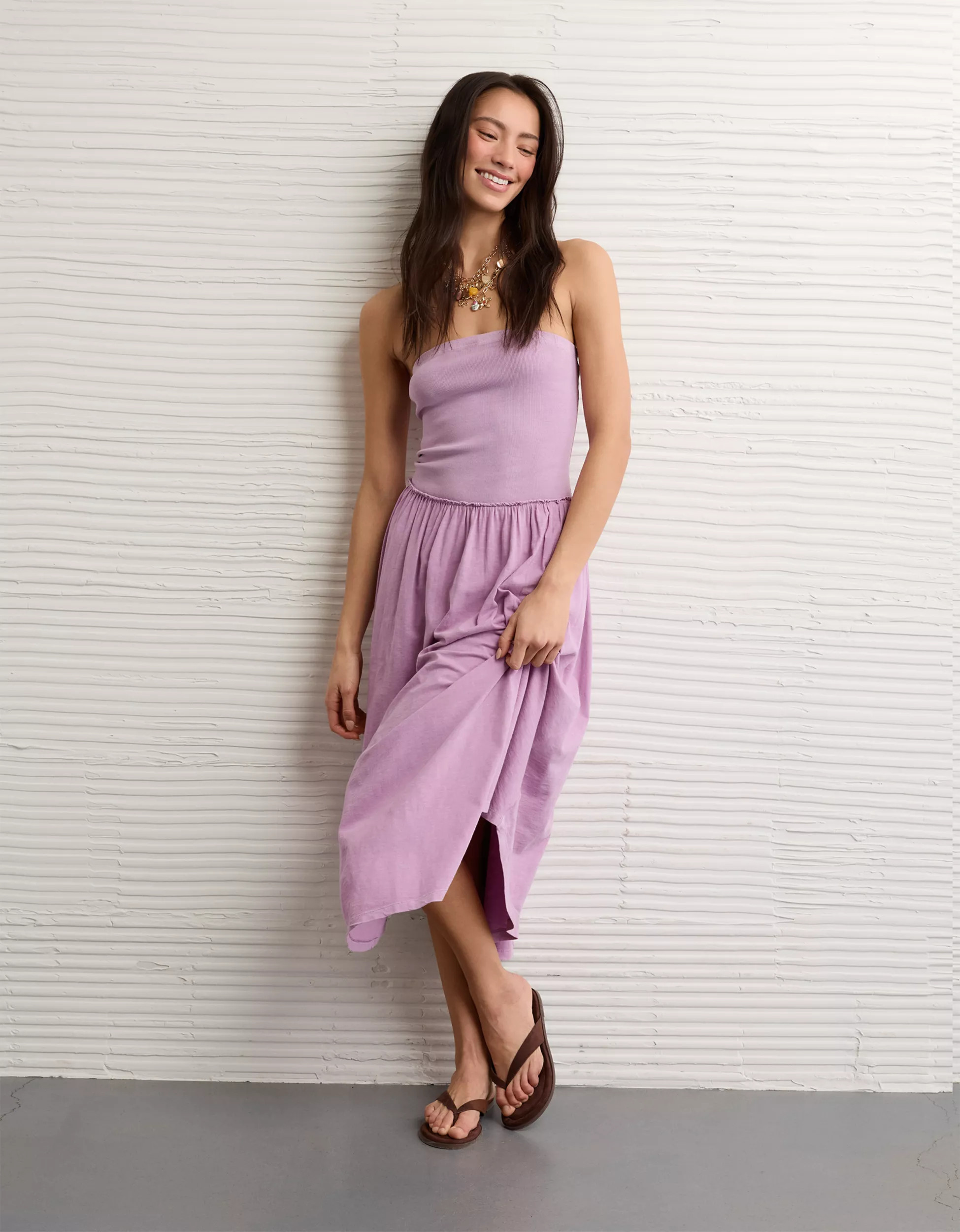 AE Sunchaser Strapless Midi Dress | American Eagle Outfitters (US & CA)
