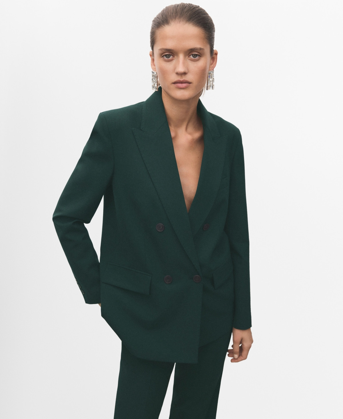 Mango Women's Double-Breasted Suit Blazer - Green | Macy's
