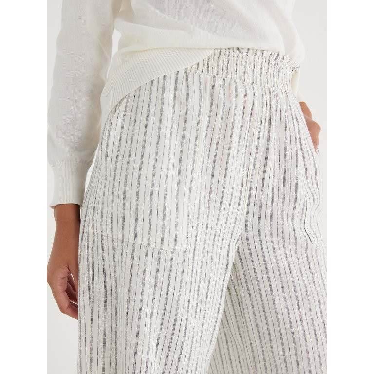 Time and Tru Women's Linen Blend Pants with Smocked Waist, 29" Inseam, Sizes XS-XXXL | Walmart (US)