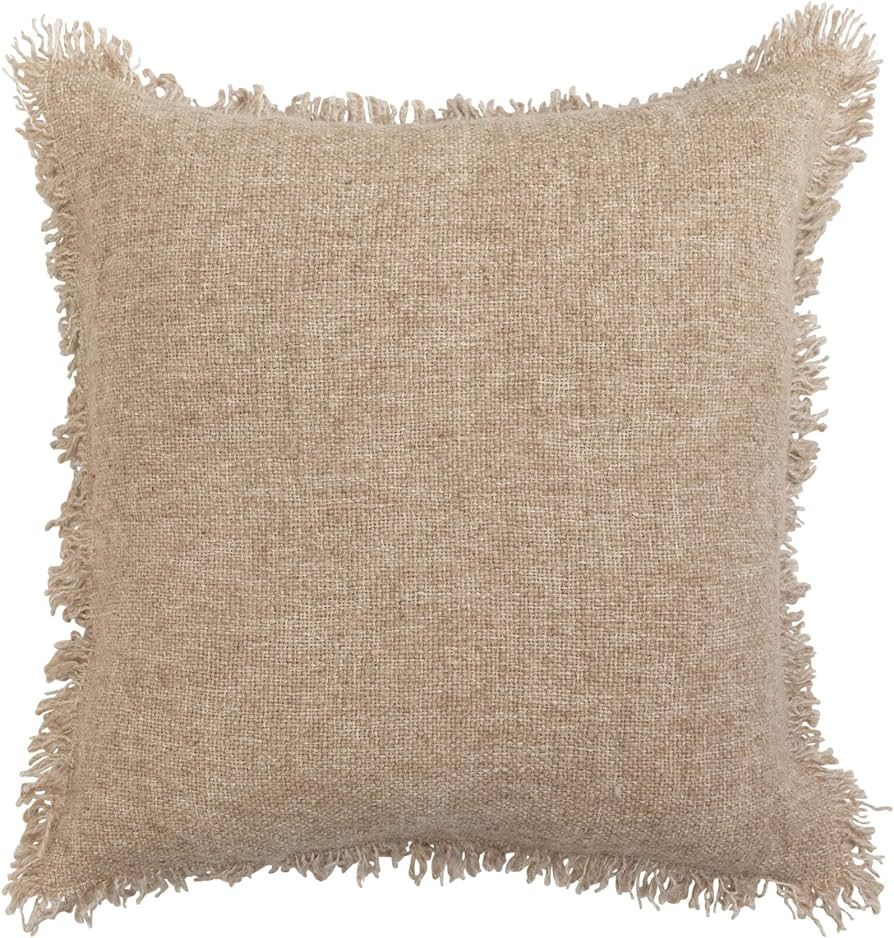Creative Co-Op Creative Co-Op Melange Jute and Cotton Blend Pillow with Fringe, Natural | Amazon (US)