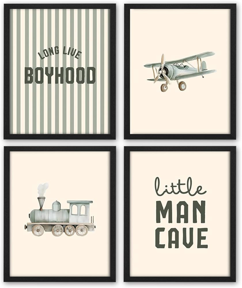 NaZaUK Vintage Baby Boy Nursery Decor Poster, Long Live Boyhood Room Decor Wall Transportation Ai... | Amazon (US)