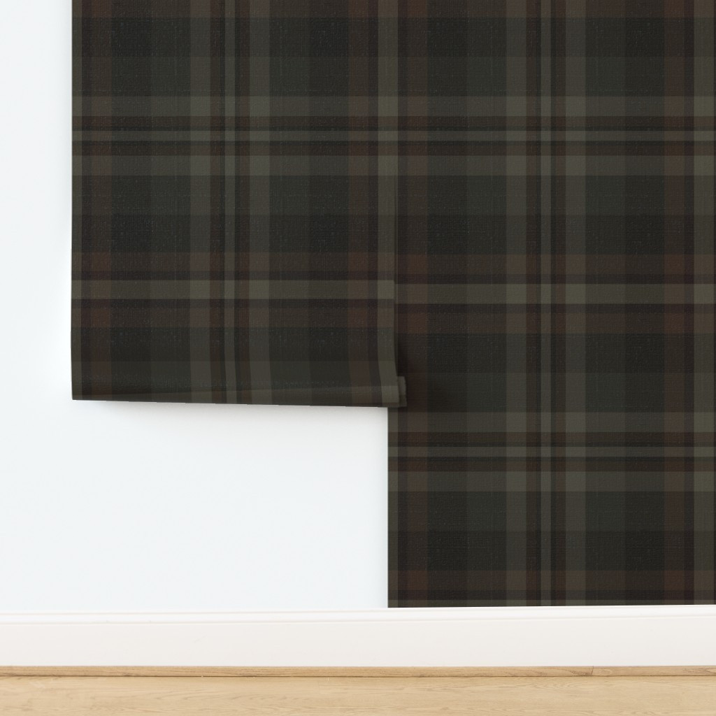 Wallpaper in Cozy Tartan - Dark Earth Tone - Twill Plaid - Textured - Cabincore Cottage | Spoonflower