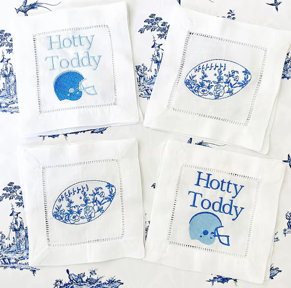 Hotty Toddy Football Blue Cocktail Napkins. Set of 4 . Linen. - Etsy | Etsy (US)