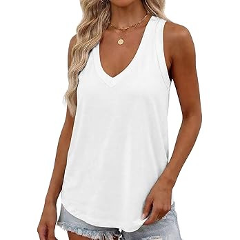 Smile Fish Women Summer Deep V Neck Tank Top Loose Fit Flowy Sleeveless Shirt | Amazon (US)