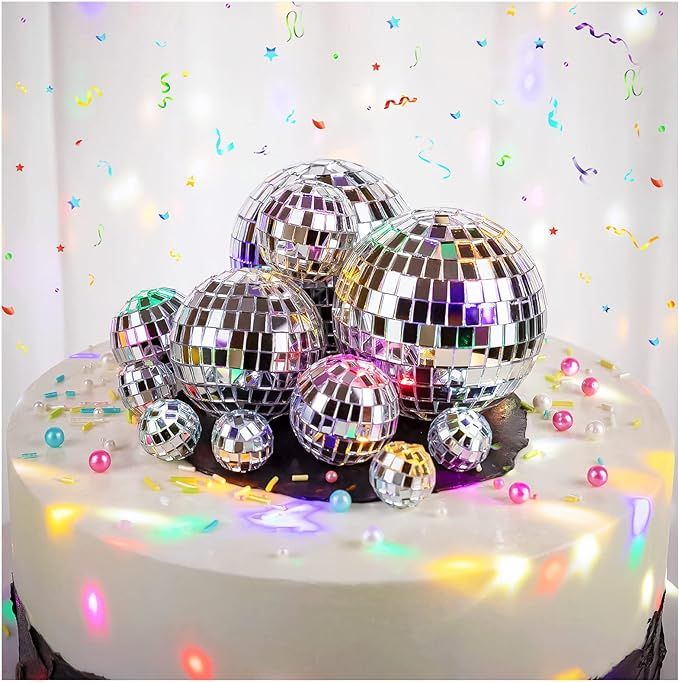 12 Pcs Disco 4D Ball Cake Topper, Various Sizes Disco 4D Ball Cake Decorations, Disco 4D Balls fo... | Amazon (US)