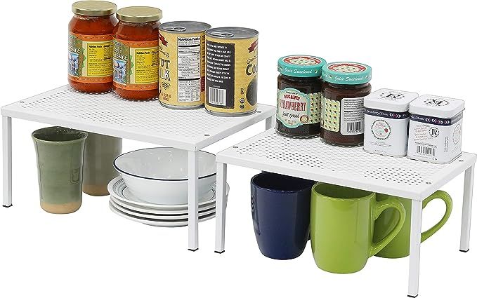 Simple Houseware Expandable Stackable Kitchen Counter Shelf Organizer, White, Metal Top, 11.25"L ... | Amazon (US)