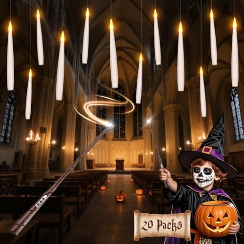 Halloween Decorations Floating Candles with Wand: 20Pcs Flameless Floating Candles with LED Warm Lights Battery Operated Magic Candle for Birthday Gifts Halloween Party Decorations Indoor Home Decor | Amazon (US)