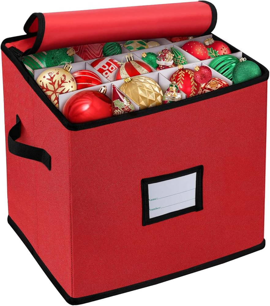 BINSUNS Christmas Ornament Storage Box, Christmas Storage Containers Organizer Bag with Dividers ... | Amazon (US)