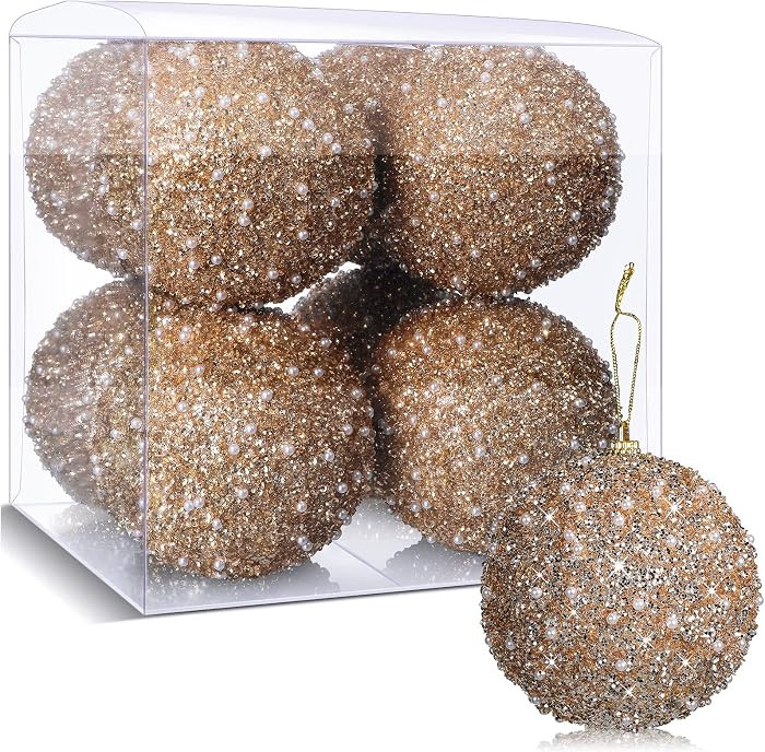 BBTO 8 Pcs Christmas Ball Ornaments Glitter Sequin, Champagne, 4 Inch | Amazon (US)