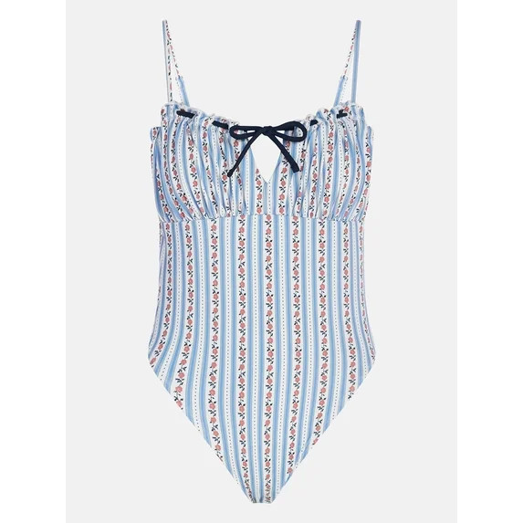Kacey Lee Women's and Women's Plus Tie Neck Scoop Back One Piece Swimsuit, Sizes XS-3X | Walmart (US)
