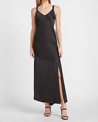 Satin V-Neck Midi Slip Dress | Express