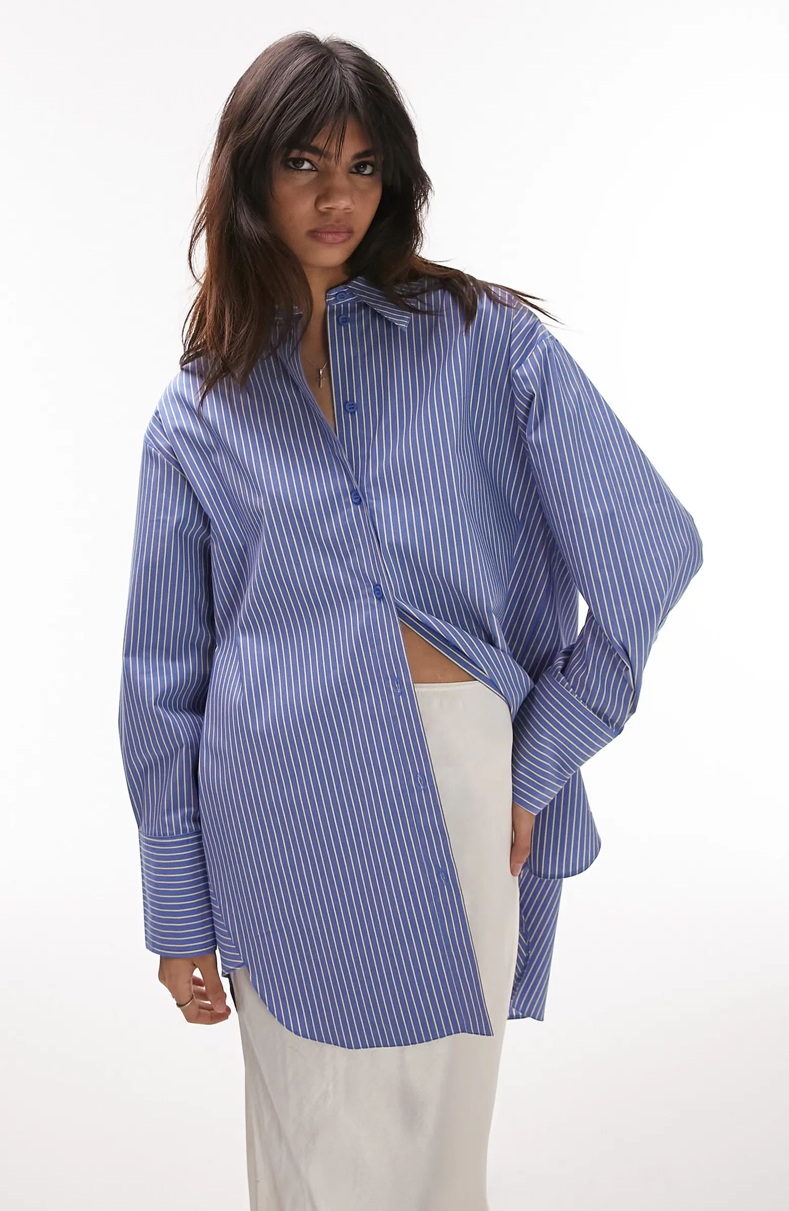 Stripe Oversize Cotton Blend Button-Up Shirt | Nordstrom