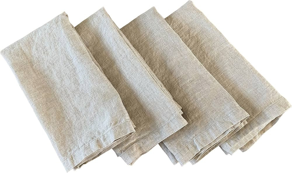 Linen Napkins – 100% French Flax – Stonewashed Pure Linen Cloth Napkins – Mitered Corners ... | Amazon (US)
