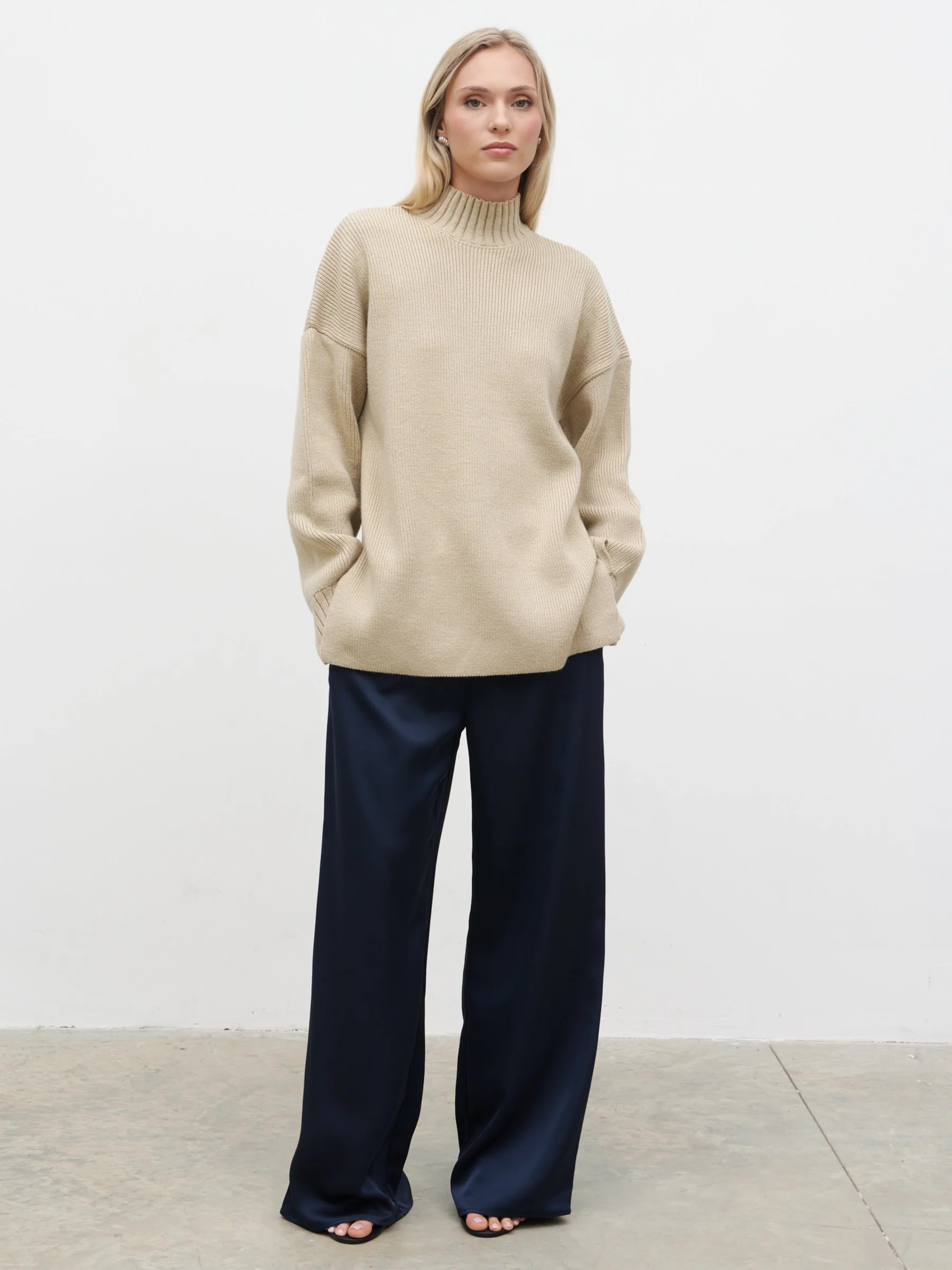 Amory Grown Neck Knit Jumper - Beige | Pretty Lavish (UK)