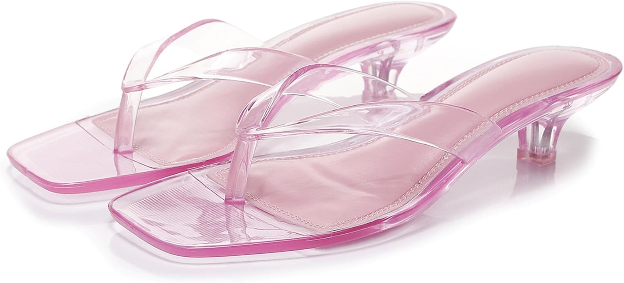 Womens Jelly Clear Low Heeled Thong Sandals Comfort Slip On Square Toe Transparent Kitten Heel Fl... | Amazon (US)