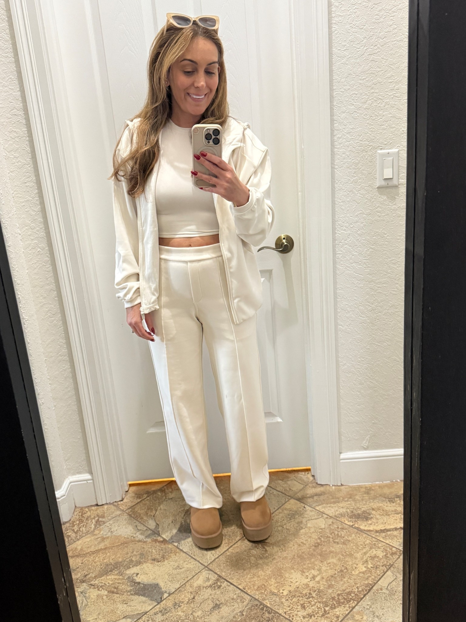 I’ll be living in this 3 piece Lulu lemon soft stream set until further notice. I’m in an XS. My Uggs are just as comfy size 6. 🤍