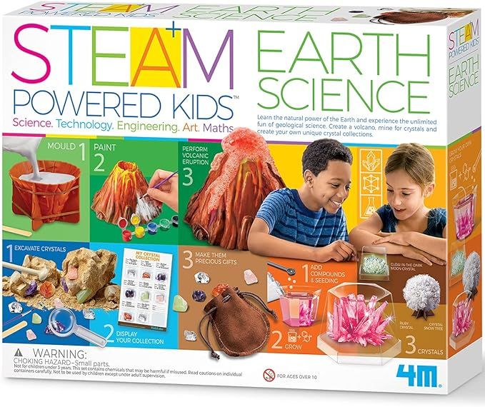 4M Toysmith, STEAM Powered Kids Deluxe Earth Science Kit, Make Volcanos & Crystals DIY Stem Toy, ... | Amazon (US)