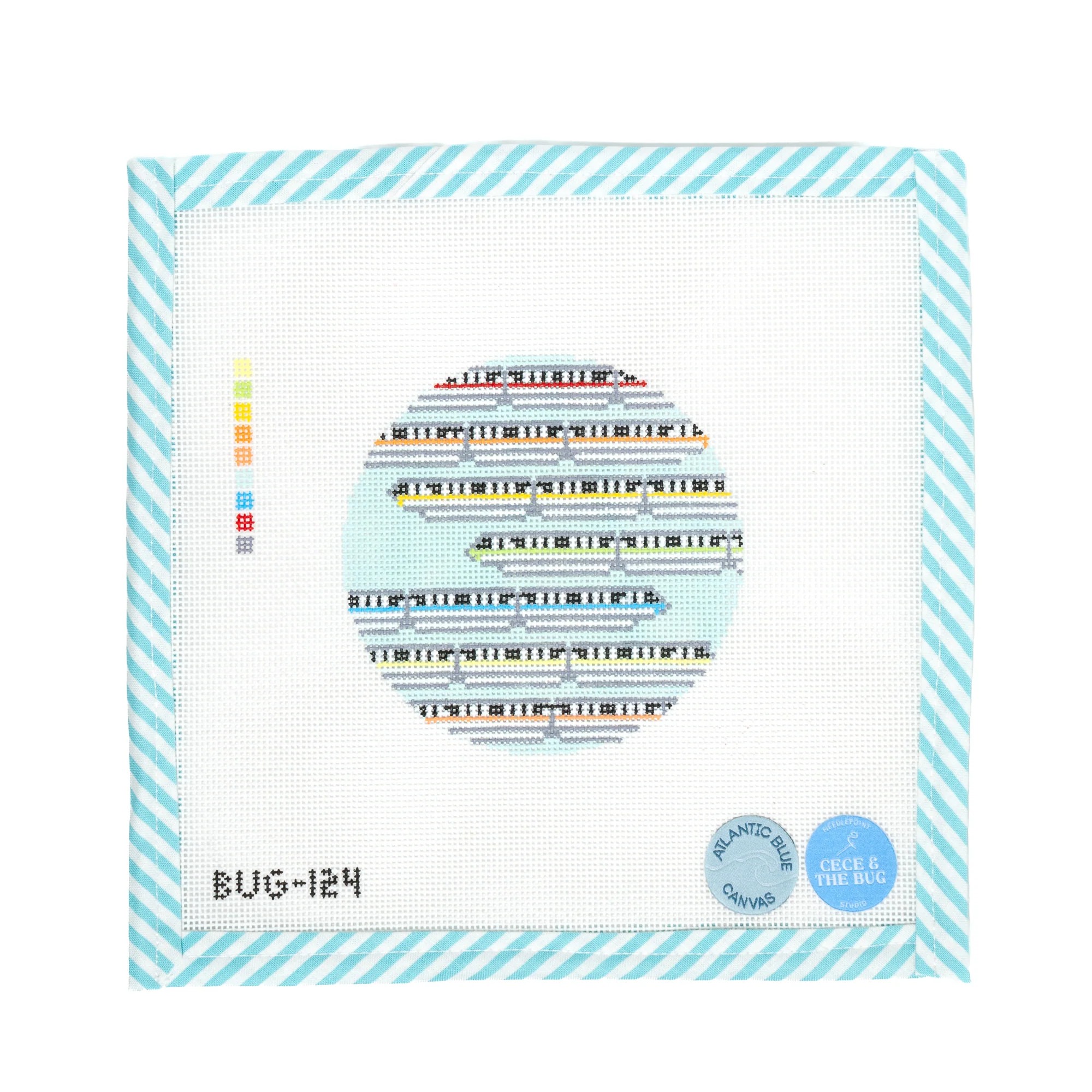 Monorail Round Needlepoint Canvas | Atlantic Blue Canvas