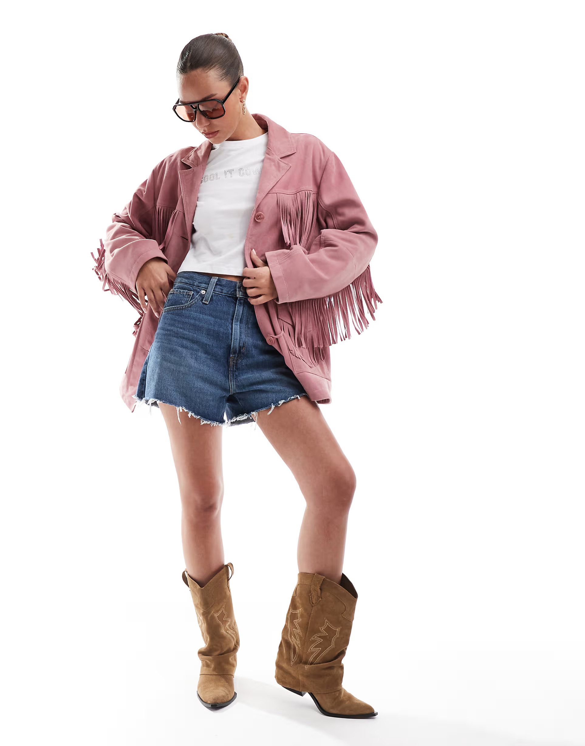 ASOS DESIGN premium suede tassel jacket in pastel pink | ASOS | ASOS (Global)