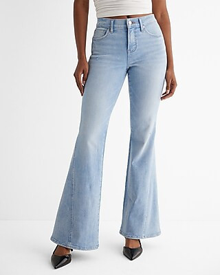 Mid Rise Light Wash Slant Seam '70S Flare Jeans | Express
