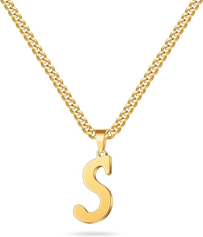 LUXEJEW Gold Cuban Chain Initial Necklaces for Men Letter Pendant Initial Necklace for Men Boys W... | Amazon (US)