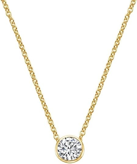 PAVOI 14K Gold Plated 1.00 ct (D Color, VVS Clarity) CZ Simulated Diamond Bezel-Set Solitaire Cho... | Amazon (US)
