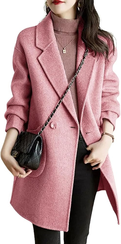 chouyatou Women's Notch Lapel Herringbone Wool Coat Formal Office Work Double Breasted Winter Pea... | Amazon (US)