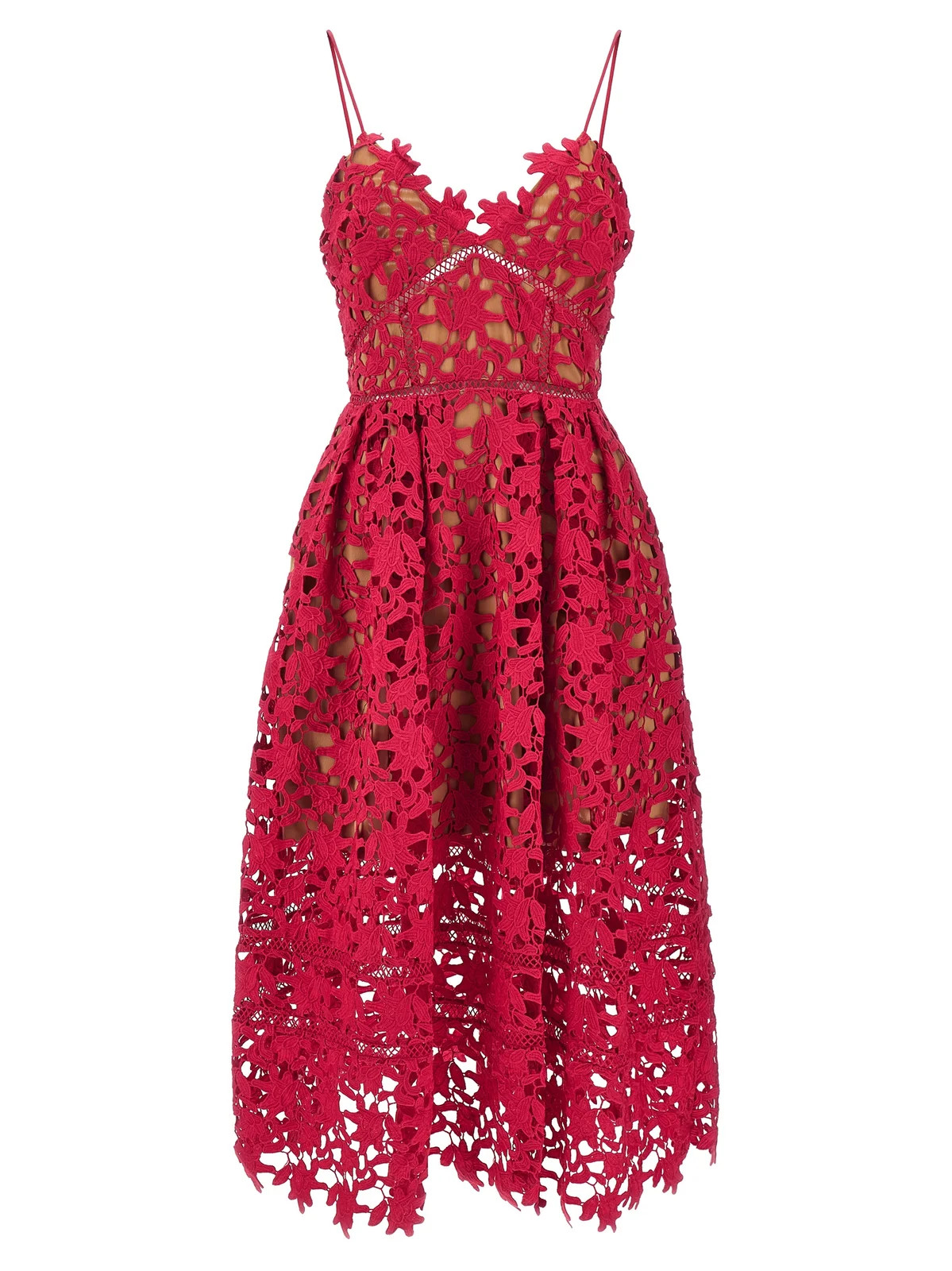 Self-Portrait Azaelea Lace Flared Sleeveless Midi Dress | Cettire Global