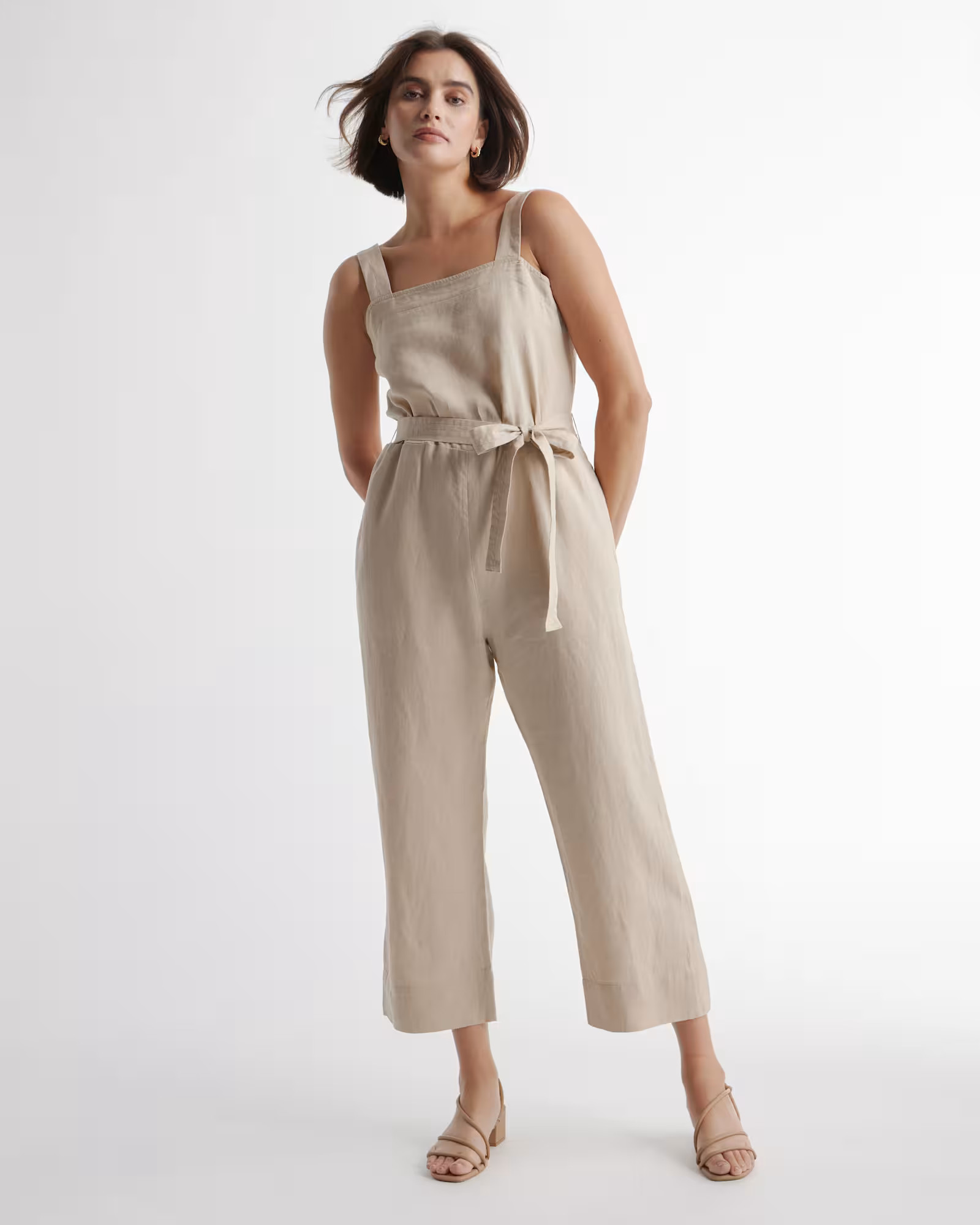 100% European Linen Square Neck Jumpsuit in Driftwood | Quince